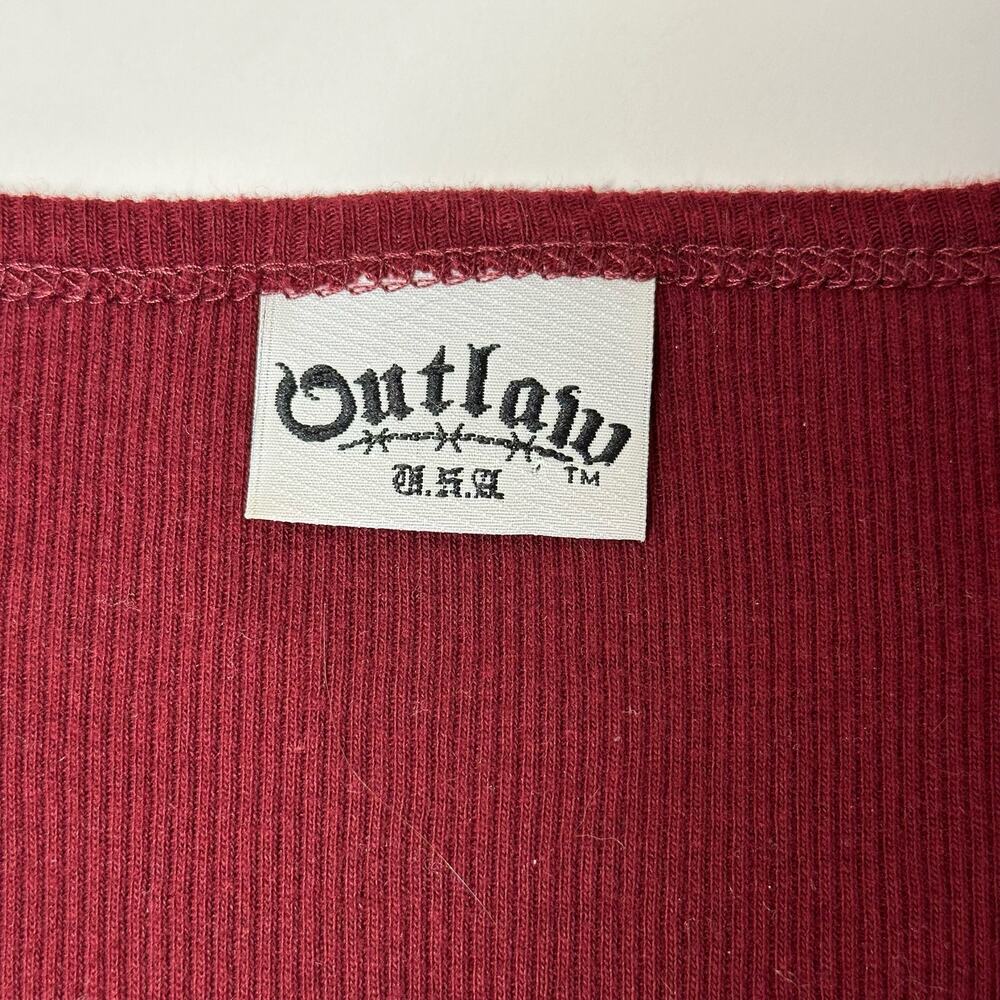 OUTLAW Dark Red Ribbed Basic T-shirt Small - Picture 4 of 6